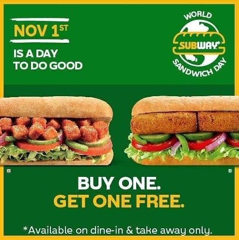 Subway to Celebrate World Sandwich Day with #GoodComesBack Campaign and Bogo Offer on November 1