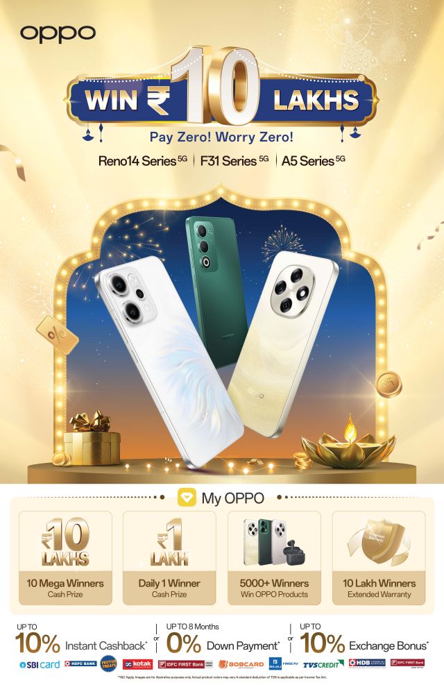 OPPO India brings Grand Festive Saleacross its portfolio; ₹10 Lakh Mega Prize for 10 lucky customers